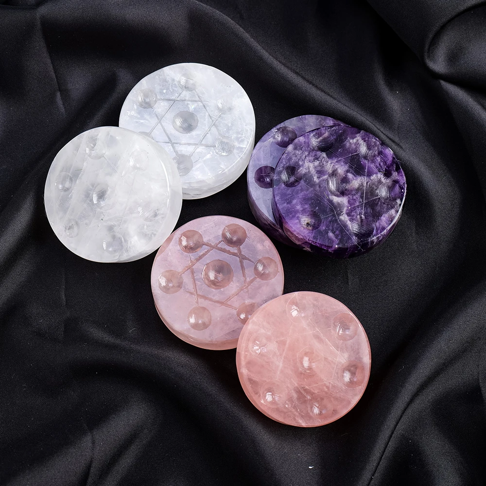 1pc Natural Crystal Seven-Star Array Crystal Base Ornament Crystal Raw Stone Round Disc Home & Office Feng Shui Decor Ornament