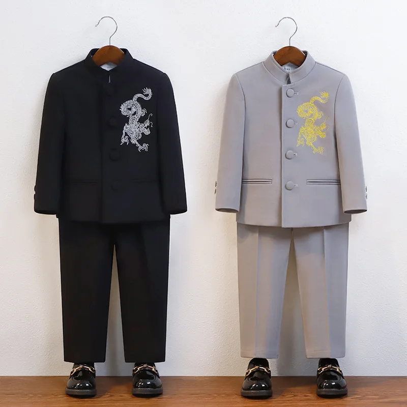 Uniforme escolar para niños, conjunto de Blazer de actuación de coro para grupo de estudiantes, diseño de dragón negro, trajes de cumpleaños para niños, nuevo, 2024