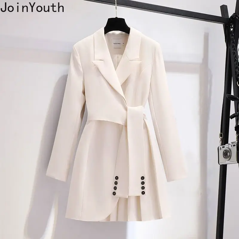 Women Clothing Two Piece Sets Roupas Femme Bandage Slim Fit Tailored Coat High Waist Tunic Pants Outfits Chic Temperament Suit