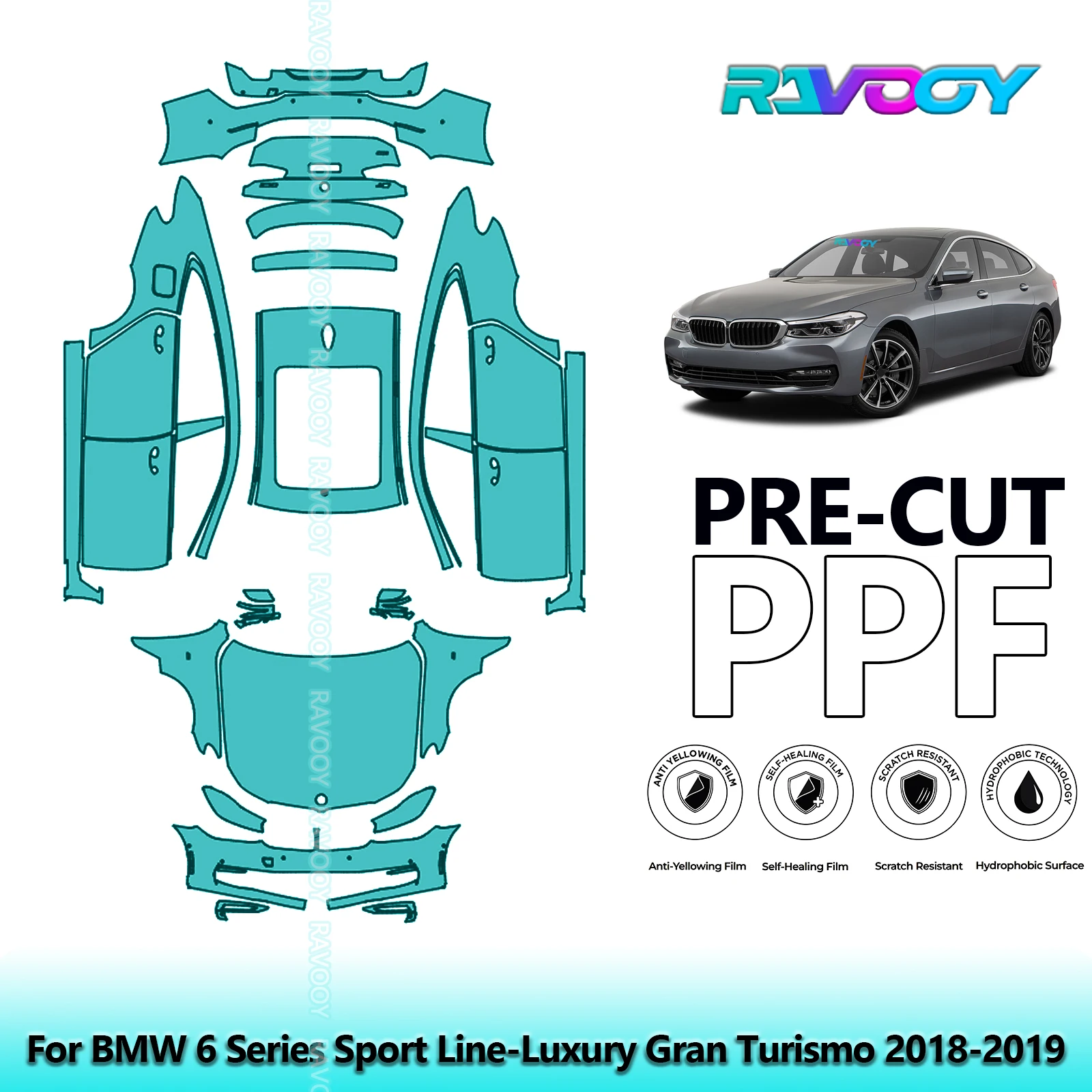 

Precut PPF Full Vehicle For BMW 6 Series Sport Line-Luxury Gran Turismo 2018-2019 Clear Bra