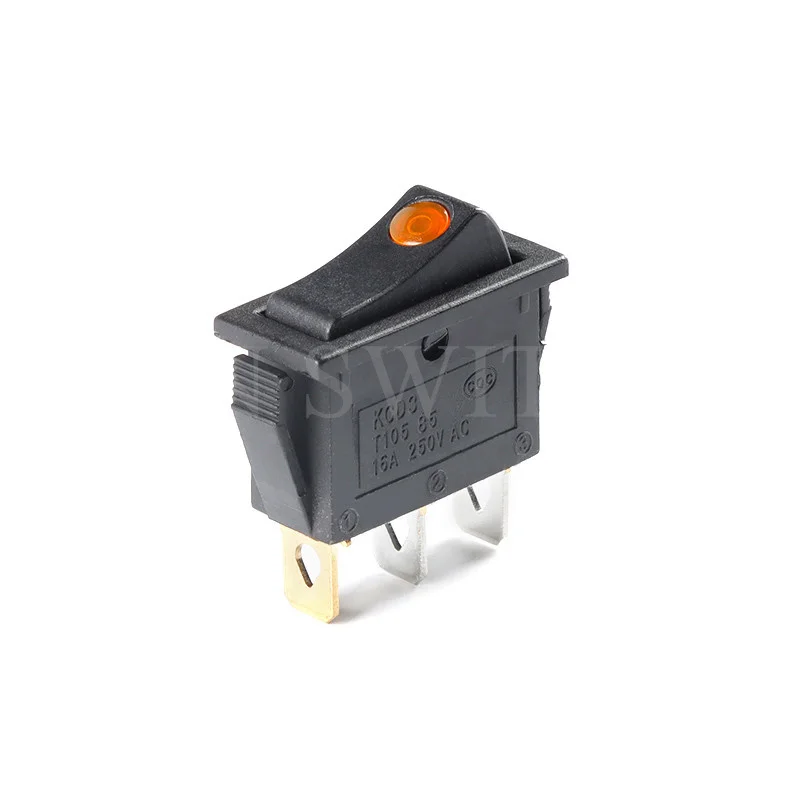 1PCS KCD3 Black Rocker Switch ON OFF 3Pin Latching 16A 250VAC With Dot LED For Motor Car Auto Switch Red Blue Green Yellow Light