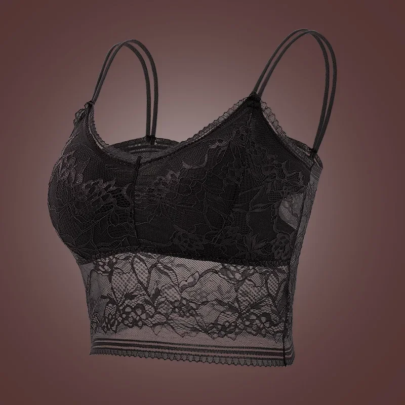 Sutiã de renda feminino sexy oco flor sólida roupa interior bralette sem fio push up alça respirável colete acolchoado lingerie M-2XL