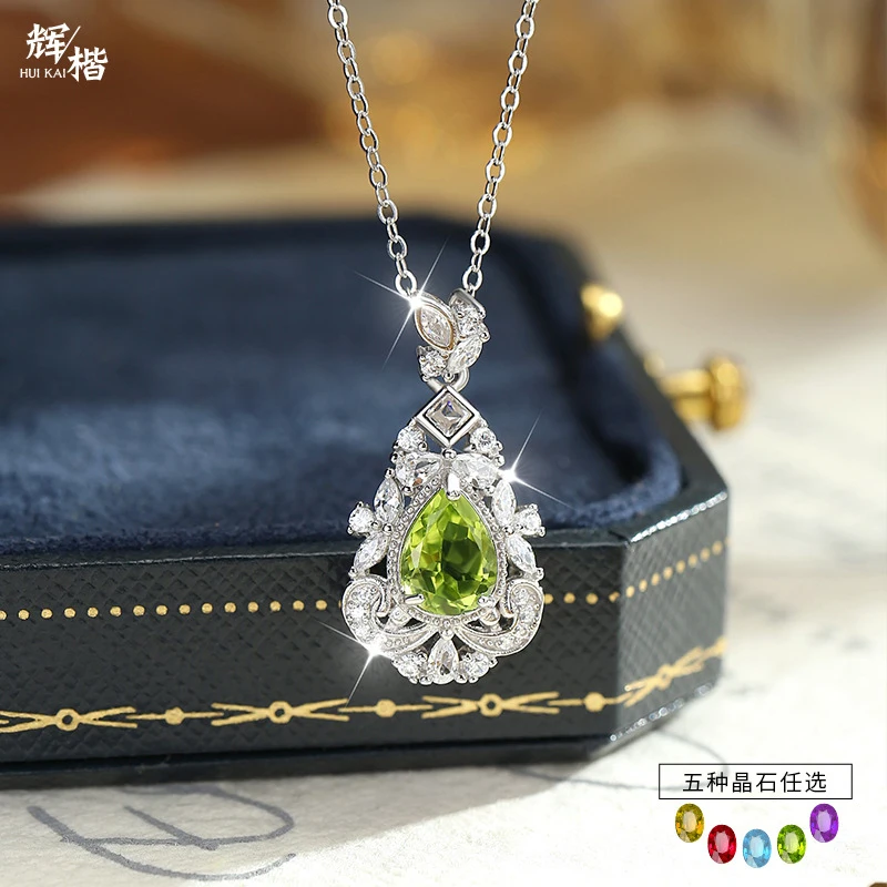 

Natural colored gemstone pendant s925 sterling silver style necklace women, clavicle chain