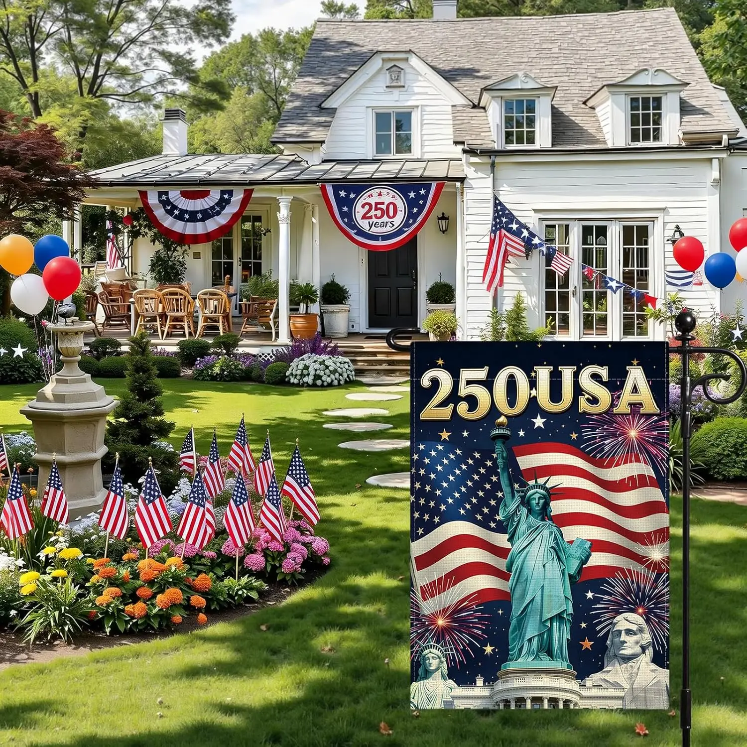 Artscope 250 Years Anniversary Garden Flag 12x18 Inch Double Sided for Outside, Patriotic Statue of Liberty Independence Day AAM