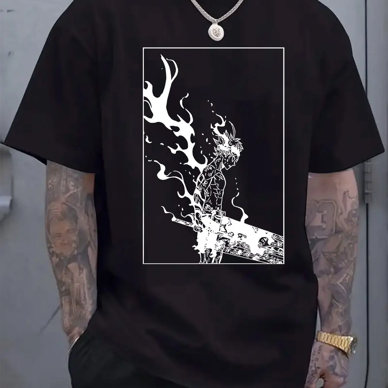 

Men Dark Warrior Graphic Print Short Sleeve T-Shirt Regular Fit Casual Tee with Bold Black White Design Men Clothing