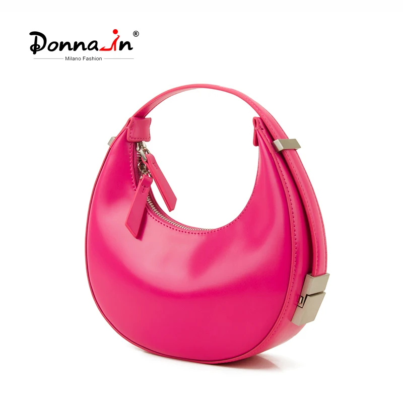 

Donna-in Trendy Color Hot Pink Cowhide Leather Crescent Half Moon Clutch Handbag Women Underarm Shoulder Bag Design Fashion 2023