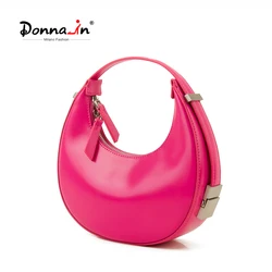 Donna-in Trendy Color Hot Pink Cowhide Leather Crescent Half Moon Clutch Handbag Women Underarm Shoulder Bag Design Fashion 2023