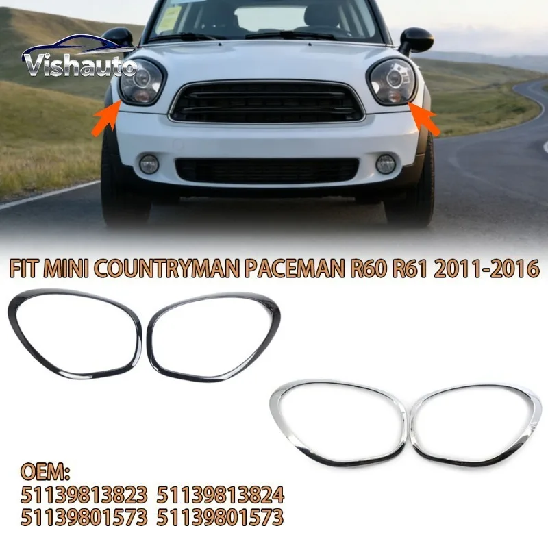 1 Pair Headlight Trim Ring Bezel Chrome or Black 51139801573 51139801574 For MINI Cooper Countryman Paceman R60 R61