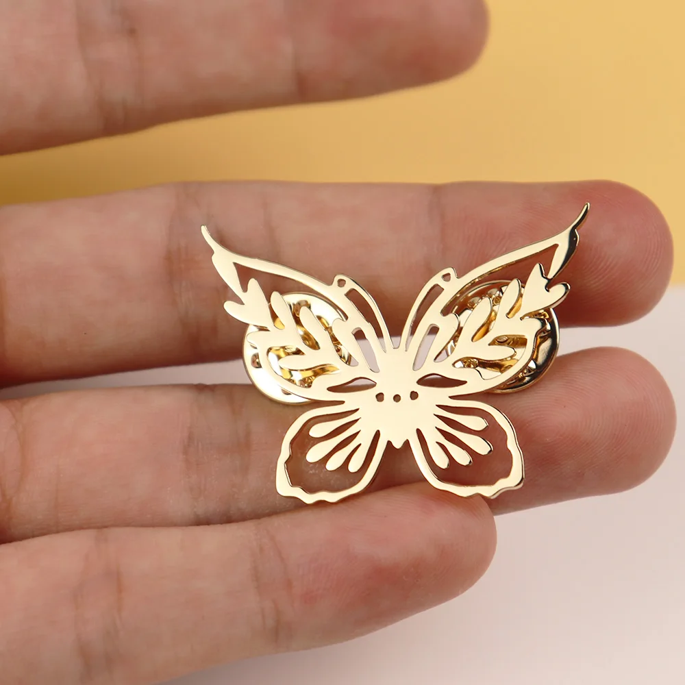 

Stainless steel butterfly brooch, four-color dazzling (steel/gold/rose gold/black), elegant and fashionable, versatile choice