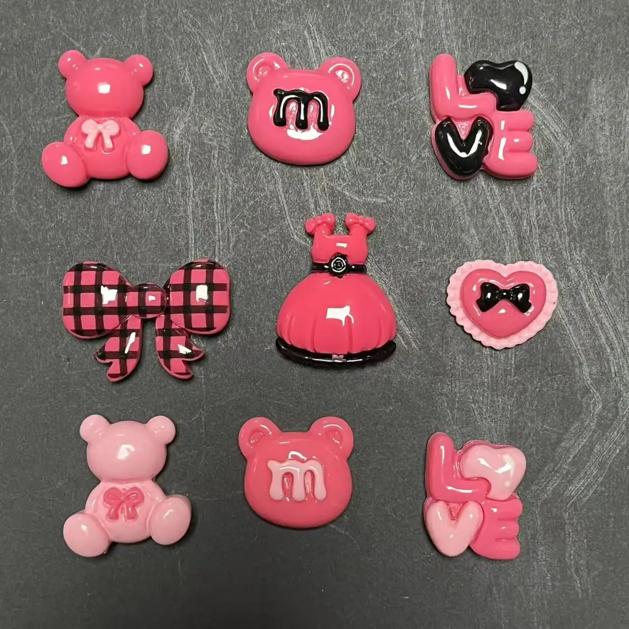 

10Pcs Hot Pink Bow Love Dress Bear Kawaii Cartoon Flatback Junk Phone Case Ipadcase Decoration Charm Diy Crafts