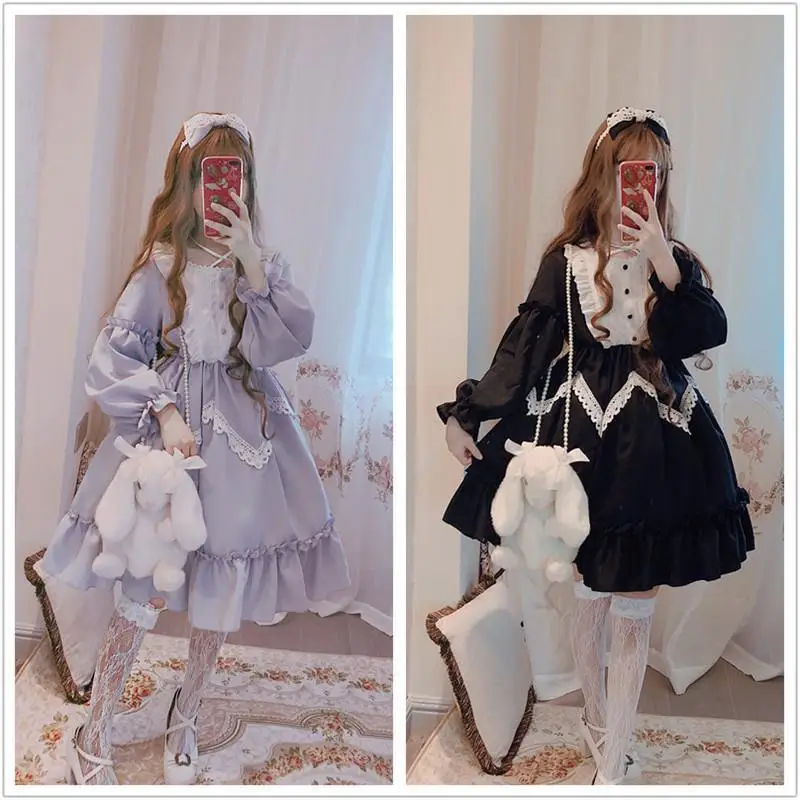 Cute Soft Girl Lolita OP Dress Lace Japanese Dress Female Student Korean Loose Lolita Kawaii Daily Summer Fairy Dress Vestidos