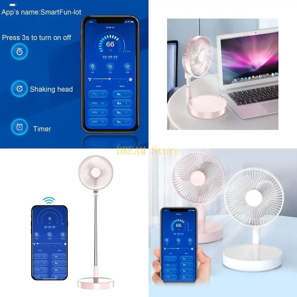 

Standing Fan with Phone App Remote Control Timing 4-Speed 7.8" Foldable Telescopic Oscillating Fan 6000mah USB Desk best sale