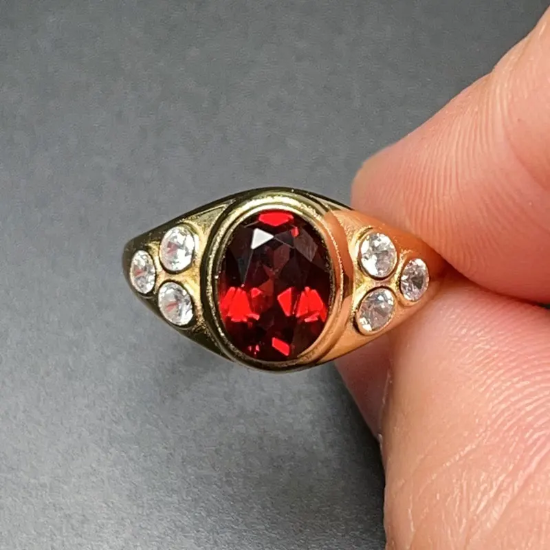 925 Silver Garnet Ring 6mm*8mm VVS 1ct Natural Garnet Ring for Daily Wear No Fading 3 Layers 18K Gold Plating Gemstone Jewelry