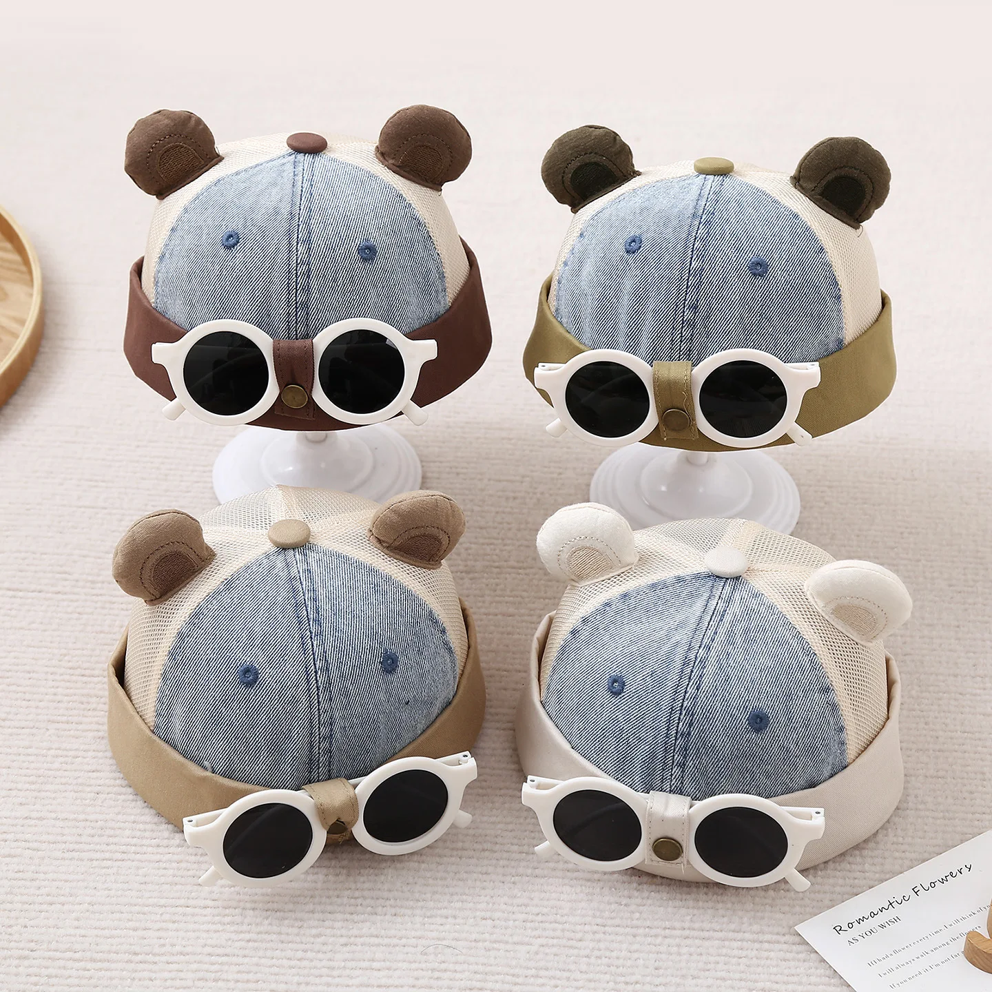 

Kids Summer Mesh Landlord Hat 2026 Baby Boys Girls Cartoon Adjustable Hat with Glasses Outdoor Children Sun Hat