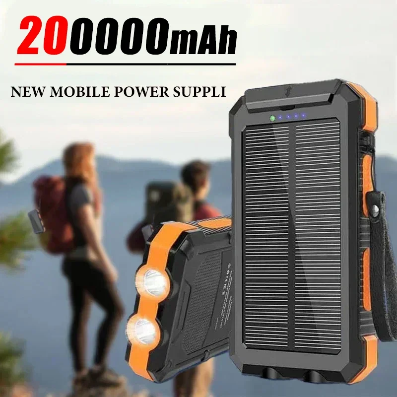 200000ah Wodoodporny zewnętrzny power bank o dużej pojemności Szybkie ładowanie Bateria zewnętrzna 2usb Solar Power Bank Latarka do Iphone\'a