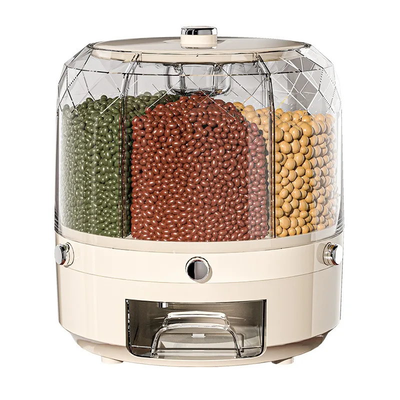 360 Degree Rotating Rice Dispenser Sealed Dry Cereal Grain Bucket Dispenser Moisture-proof Kitchen Food Container Storage Box