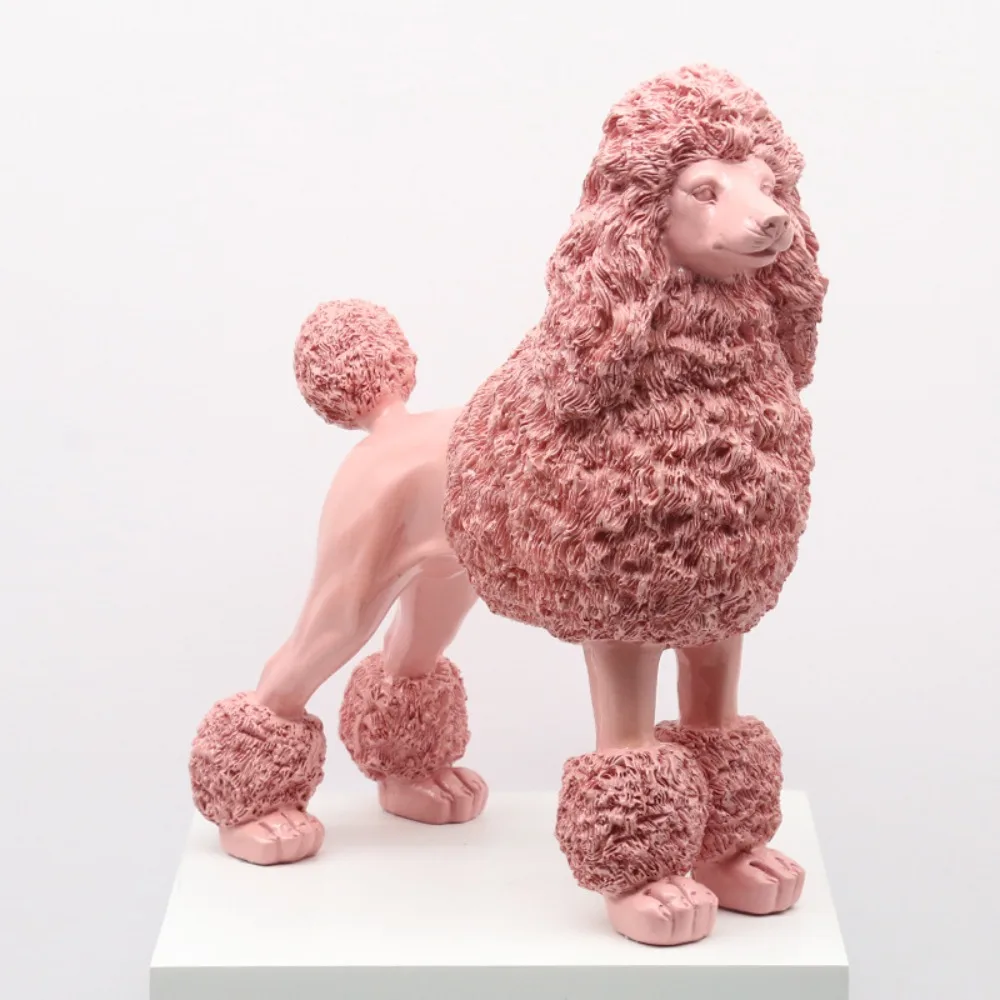 Resin Poodle Figurines Living Room Modern Ornament Simulated Creative Pink Miniatures Portable Home Decoration Interior