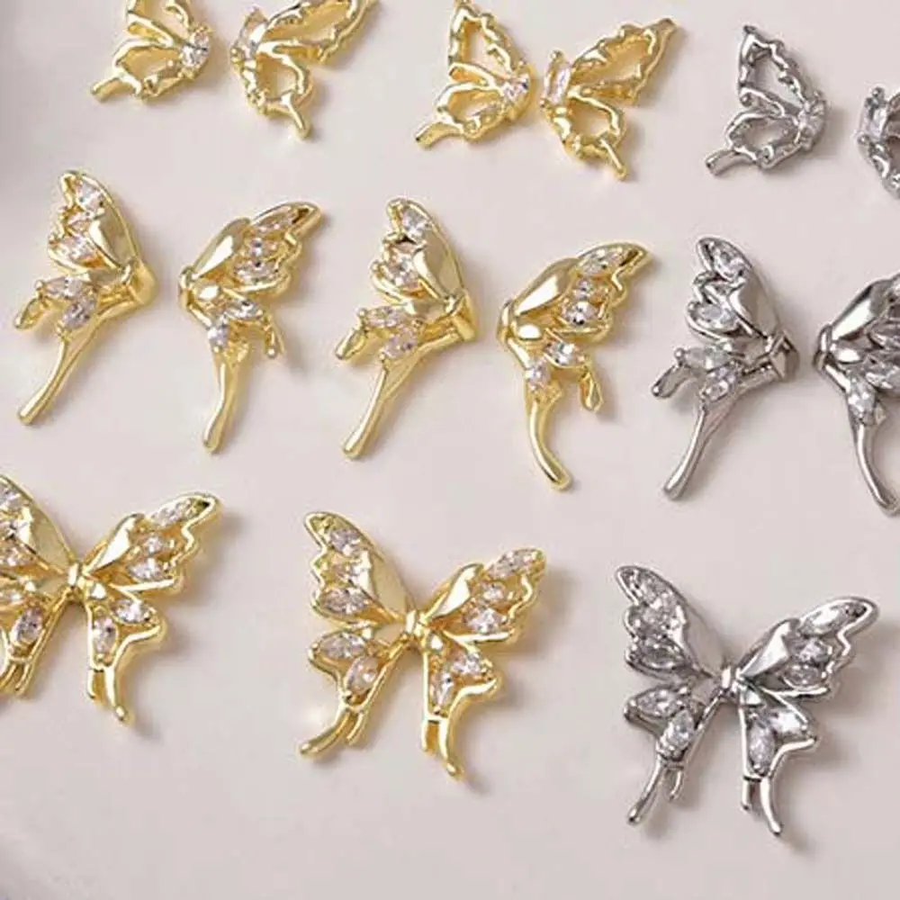 Art Gold Silver Symmetrical Butterfly Nail Charms Manicure Accessories Nail Rhinestones Butterfly Nail Decorations Nail Drills