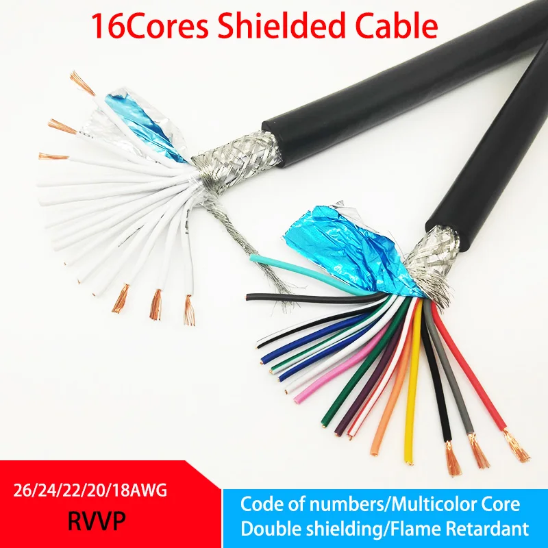 

RVVP16Cores Shielded Cable 26AWG 24AWG 22AWG 20AWG 18AWG 1/5/10Meter Control Signal Copper Wire Black PVC Insulated Audio Cable