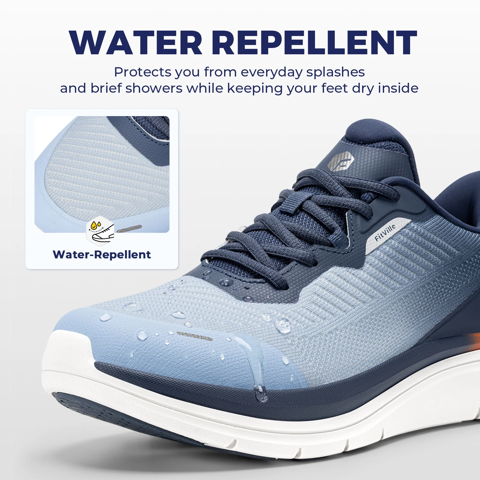 Fitville Walking Shoes Extra Wide Men's Sports Sneakers Water-repellent Casual Running Shoes for Men Foot Pain Relief Cushioning
