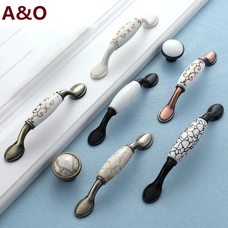 Handles Drawer Cabinet Furniture Kitchen Handles for Cabinet Knob Door Drawer Furniture Kitchen Knob Ceramics Modern Black White