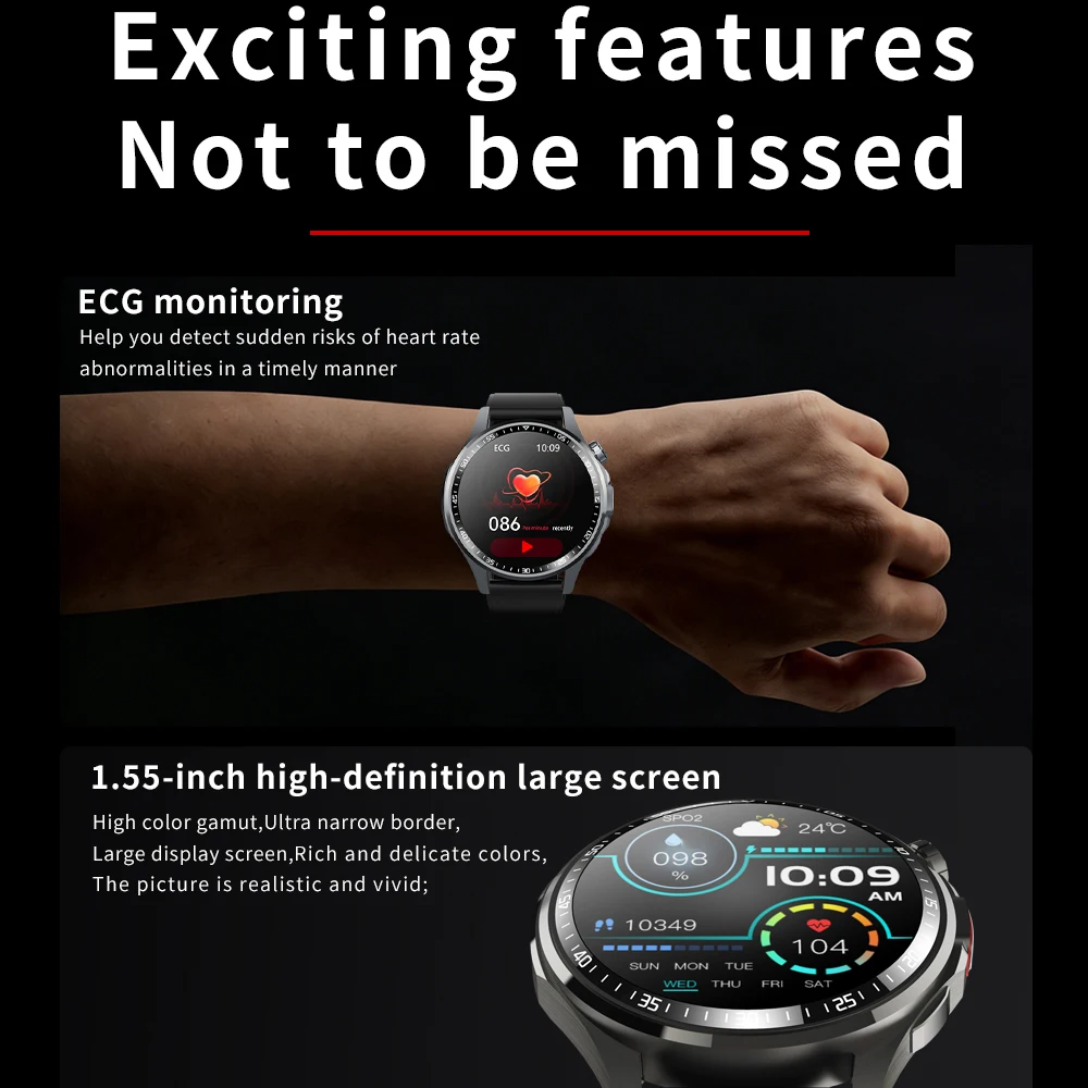 Men & Women Smartwatch  Ultra HD Display  ECG  Heart Rate Tracking  Fall Detection SOS Alert  All-day Fitness Health Monitor
