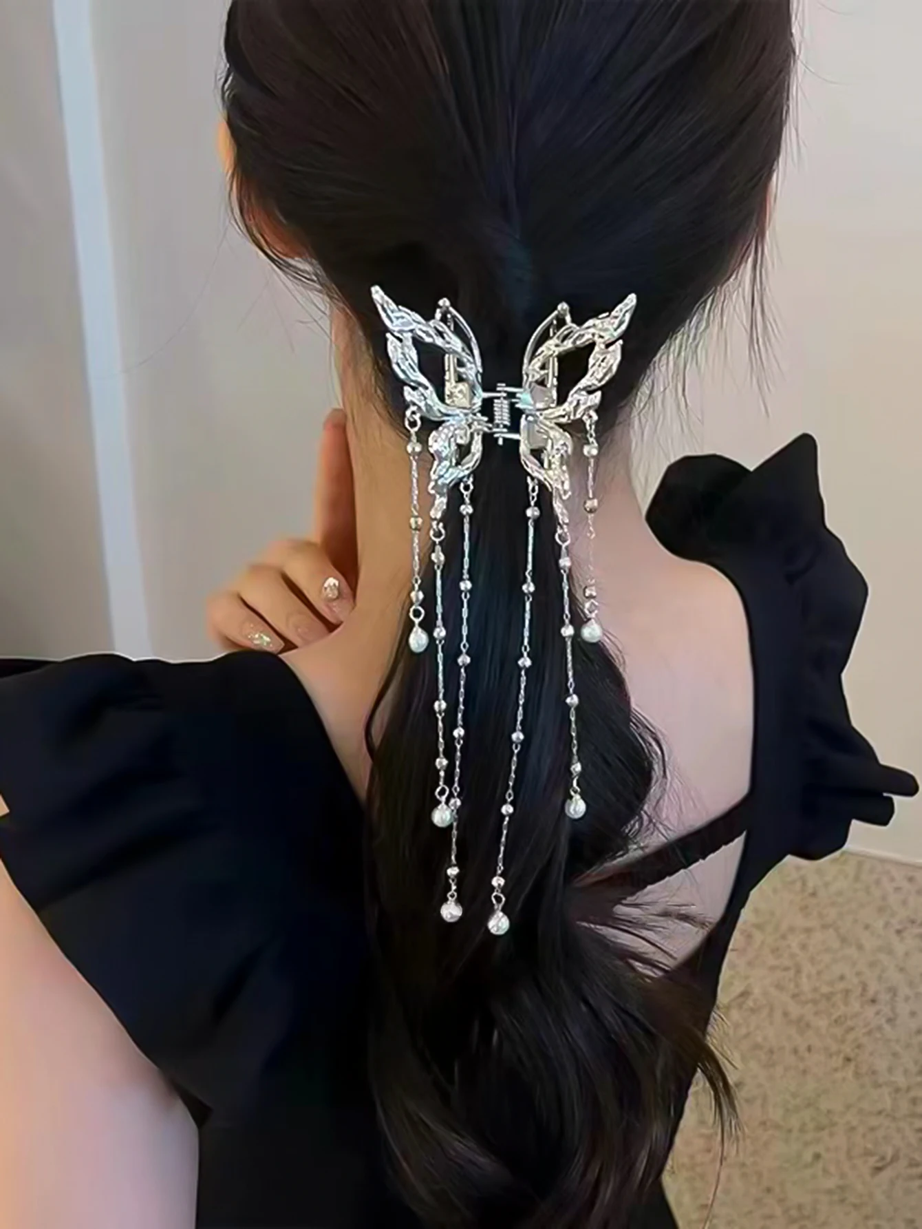 Butterfly Tassel Hair Claw Clips for Women and Girls Back of The Head,Metal Shark Half Tied Hair Clip Accessories