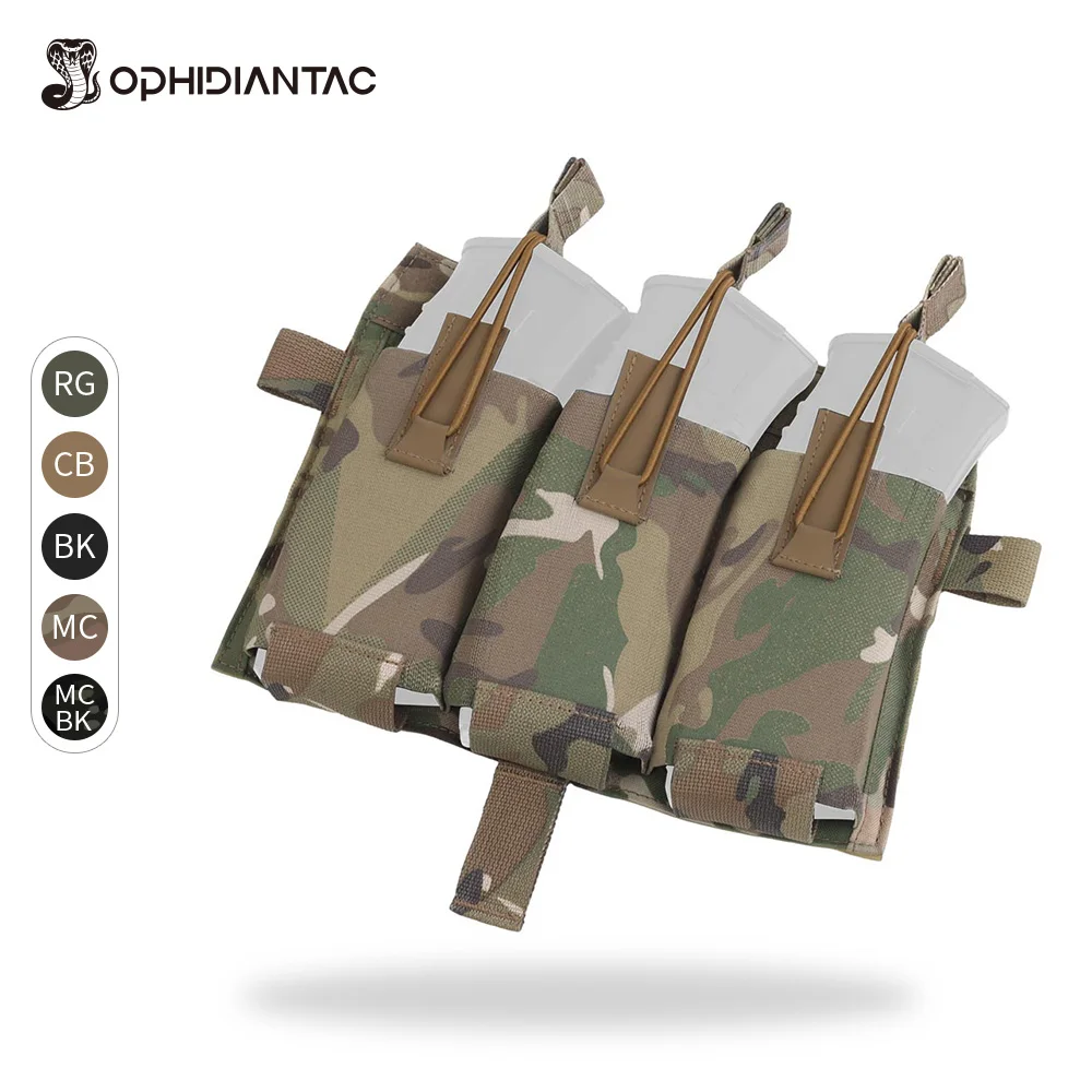 

OPHIDIANTAC Flapped Triple Mag Pouch With Elastic Cord Handle for Plate Carrier Hunting Accessories