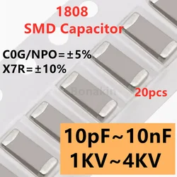 1808 Capacitor 10p12p15p22p27p33p39p47p56p68p82p100p120p150p180p220p330p470p560p680PF 1n1.5n2.2n3.9n4.7n10nF NPO 1000V 2KV 3KV