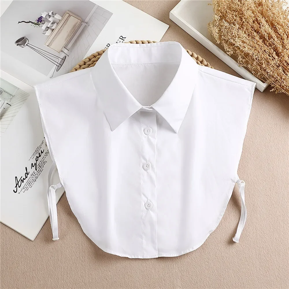 Linbaiway 2023 Women False Collars Decor White Button Down Fake Collar Solid Color Neck Female Shirt Detachable Collar