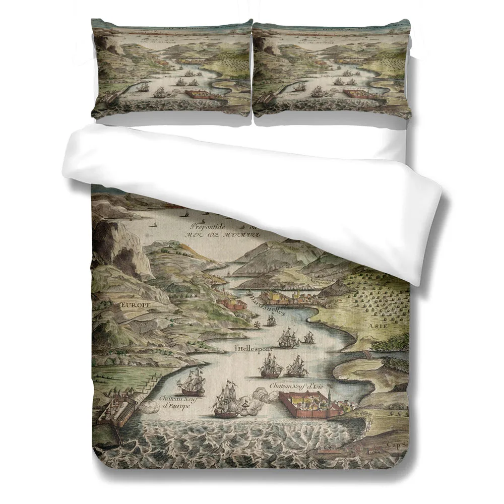 World Nautical Map Duvet Cover Set King Queen Double Full Twin Single Size Bed Linen Set