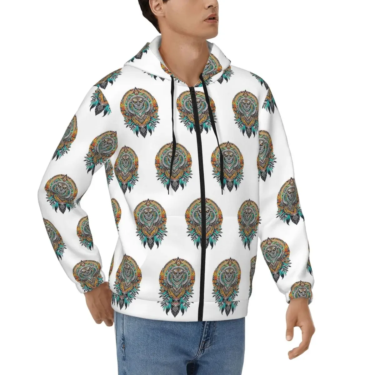 

Толстовка с капюшоном на молнии в американском стиле с изображением совы, пуловер в стиле хип-хоп, осень-зима, мужская и женская толстовка, топы с длинными рукавами