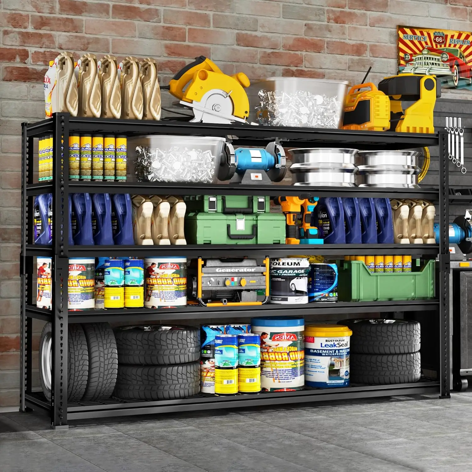 Garage shelves, 5-layer adjustable metal storage rack, 60 inches long x 24 inches wide x 78 inches