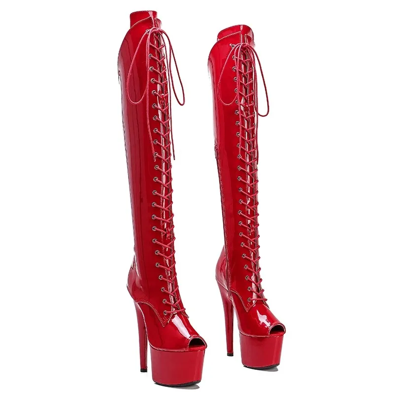 LAIJIANJINXIA New 20CM/8Inch PU Upper Women's Platform Party High Heels Modern Knee-High Boots Pole Dance Shoes 308