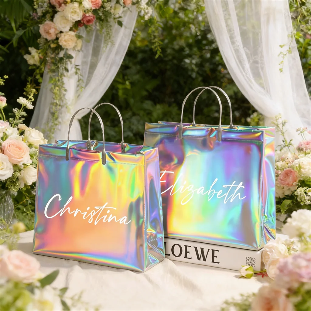 1pc Custom Text Colorful Metallic Luster Gift Bag Souvenir Bachelor Party Gift Beach Bridesmaid Birthday Handbag Custom Gift Bag