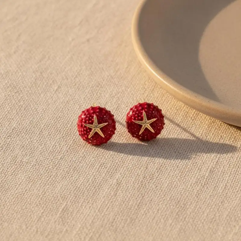 Cute Luxury Multi Color Round Sea Urchin Gold Color Starfish Stud Earrings For Women Bohemian Island Outing Pool Party Jewelry