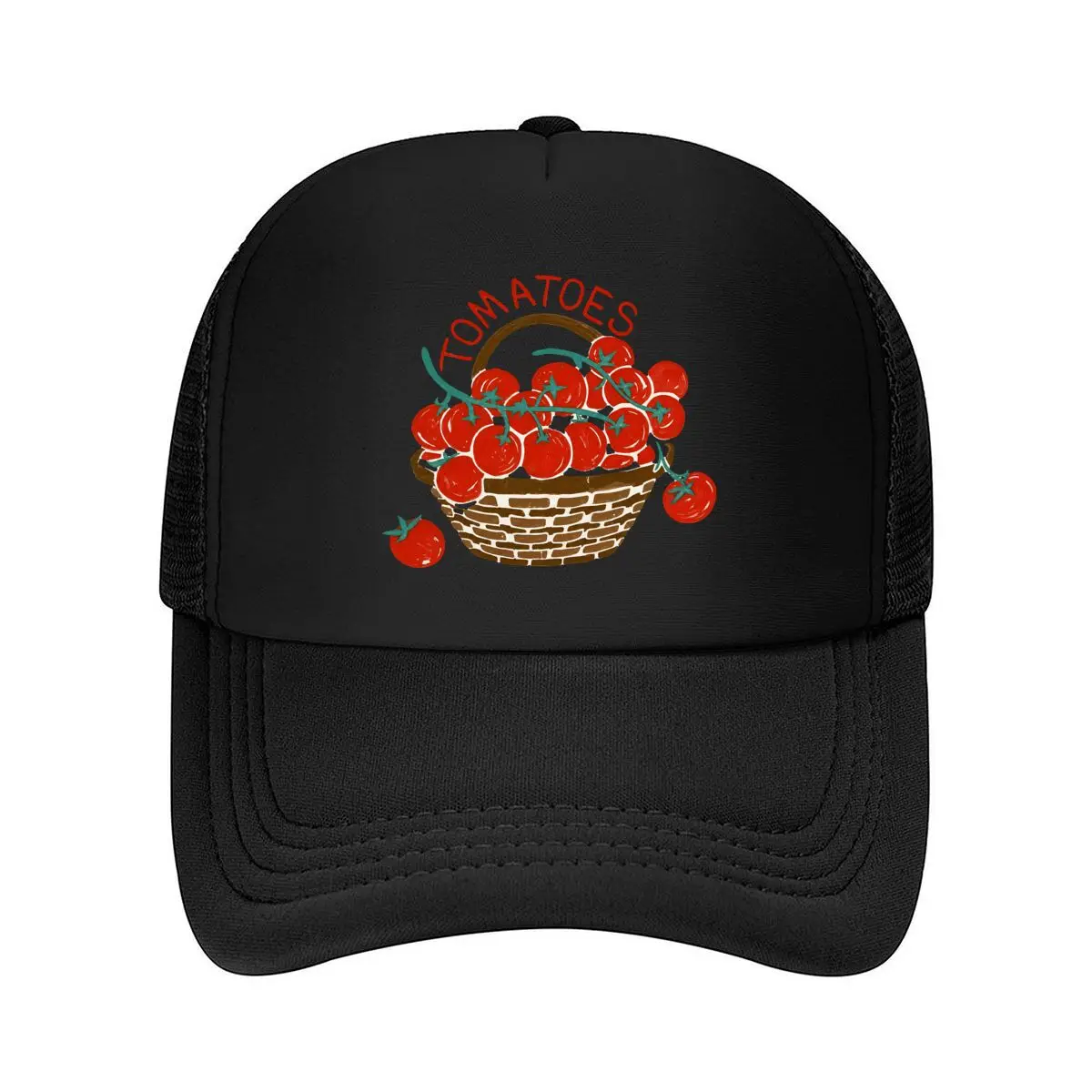 Fresh Ripe Tomatoes In Wicker Basket Mesh Baseball Cap Hip Hop