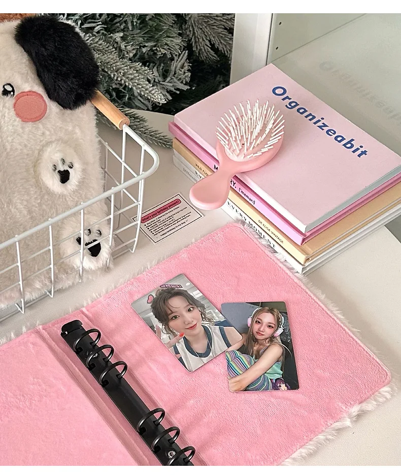 Plush Dog & Cat A6 Loose-leaf Binder with 4 Grid Pages Cute Animal Card Album for Kpop Cards & School Stationery view 3