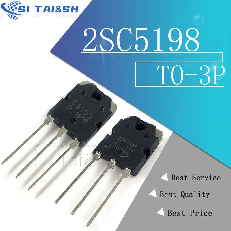 Transistor de potencia piezas, 2SC5198 2SA1941 TO3P (5 piezas A1941 + 5 piezas C5198), 10 TO-3P, 5 pares