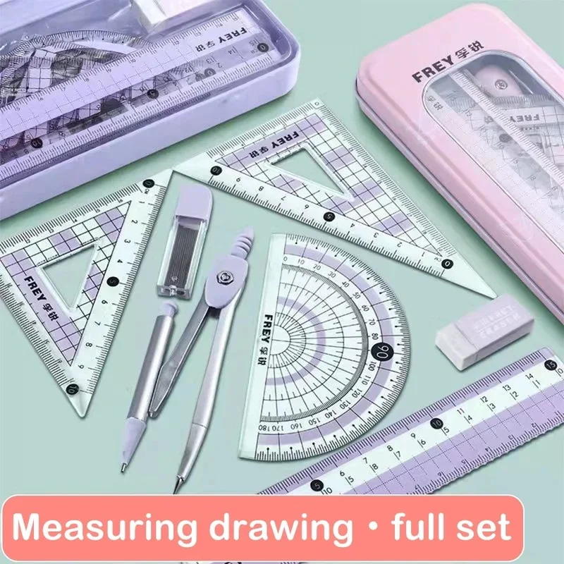 7Pcs Back to School Math Geometry Set Multi Function Drawing Tools with Compass Rulers for Students School Supplies Stationery