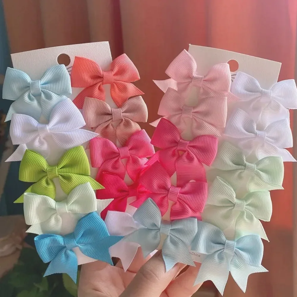 10 Stks/set Grosgrain Lint Mini Haarstrikken Met Clip Voor Meisjes Haarspelden Boetiek Haarspeldjes Hoofddeksels Schattige Haaraccessoires Voor Kinderen