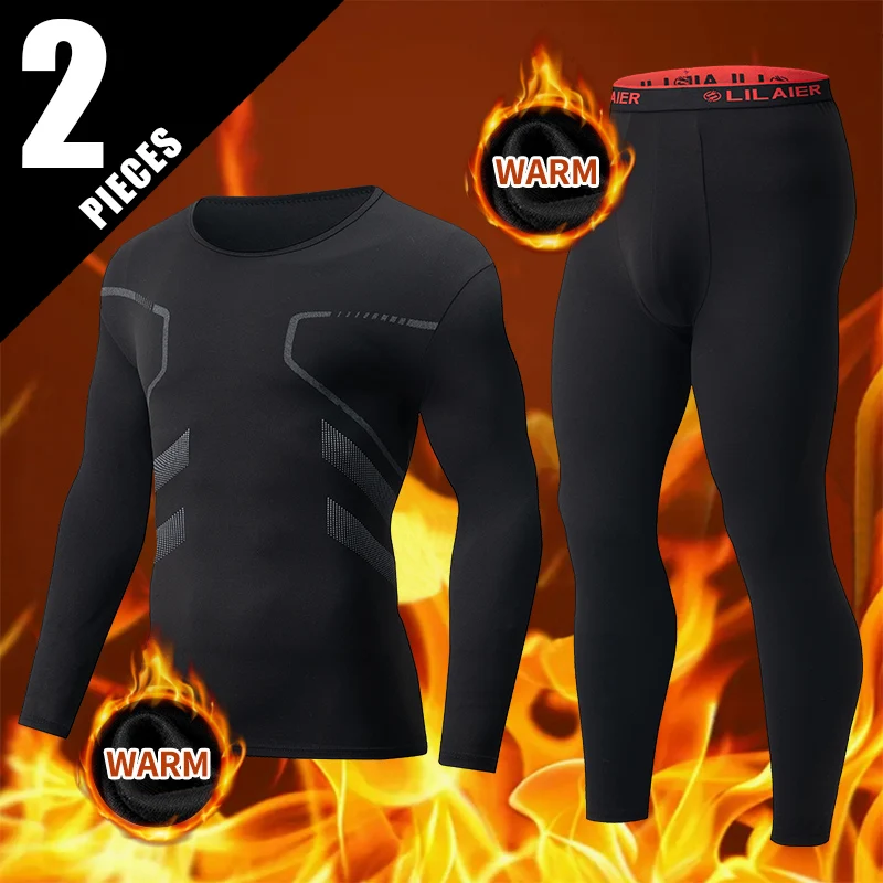 

2-piece Autumn And Winter Men's Fashionable Printed Casual Sports Underwear Set Cycling And Running Plus Size Base Warm Suit