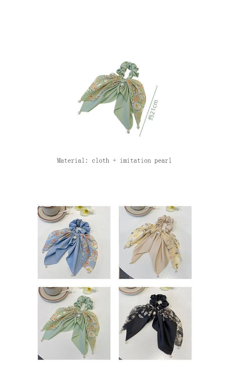 VANIKA Neue Frauen Bogen Haar RopeChiffon Blumen Druck Süße Elastische Haarband Pferdeschwanz Halter Gummi für Haar Krawatten Haar Zubehör – Detail 2