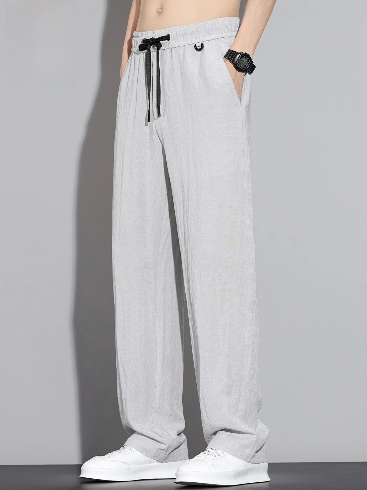 

Rn Men's Summer Thin Qui Dry Sport Pants Ice Silk Casual Long Trousers Loose Straight Leg Lyocell Trousers