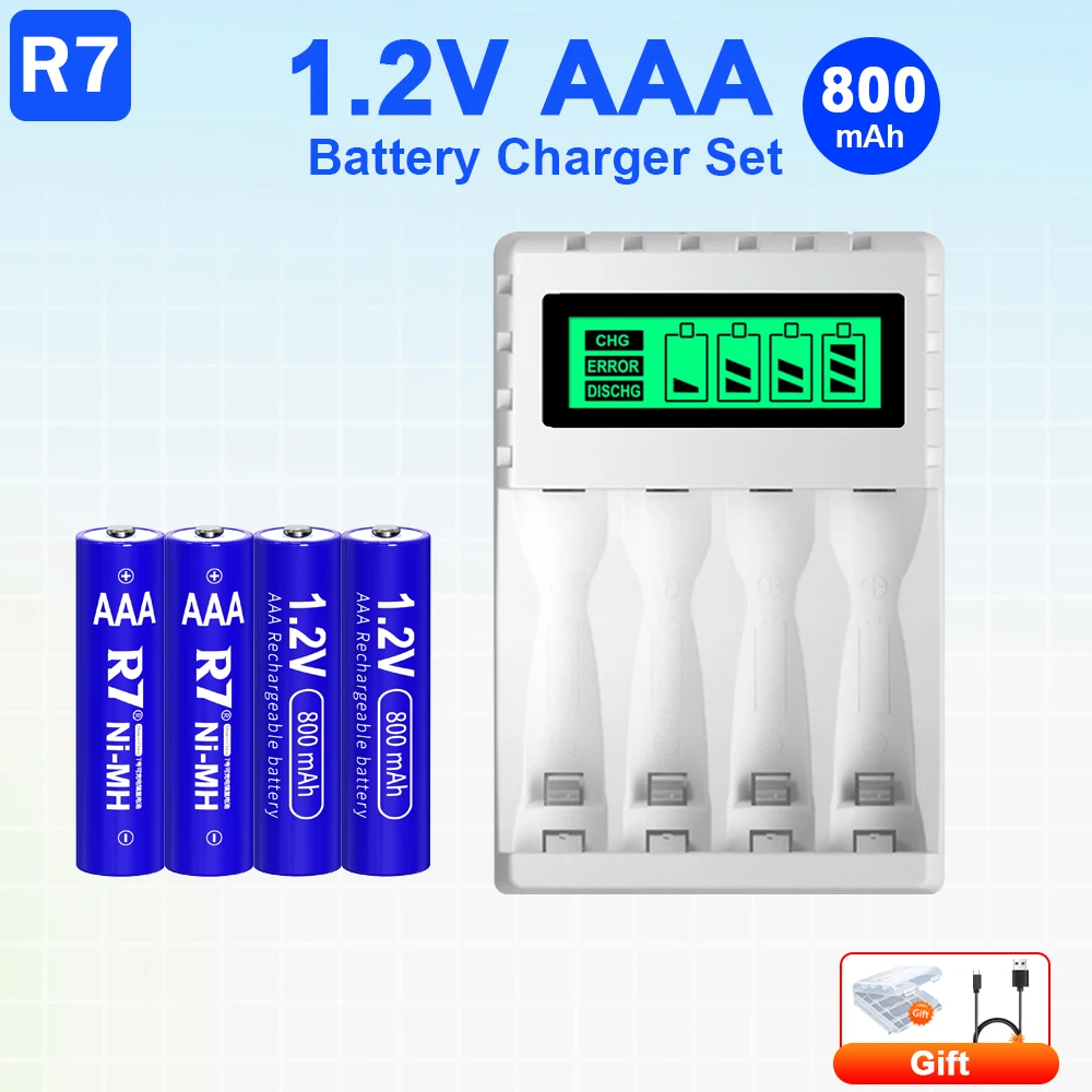 

R7 1,2 В AAA аккумуляторная батарея 800 мАч Ni-MH aaa 1,2 В AAA NI-MH батареи для фонарика, игрушки, мыши с зарядным устройством LCD USB