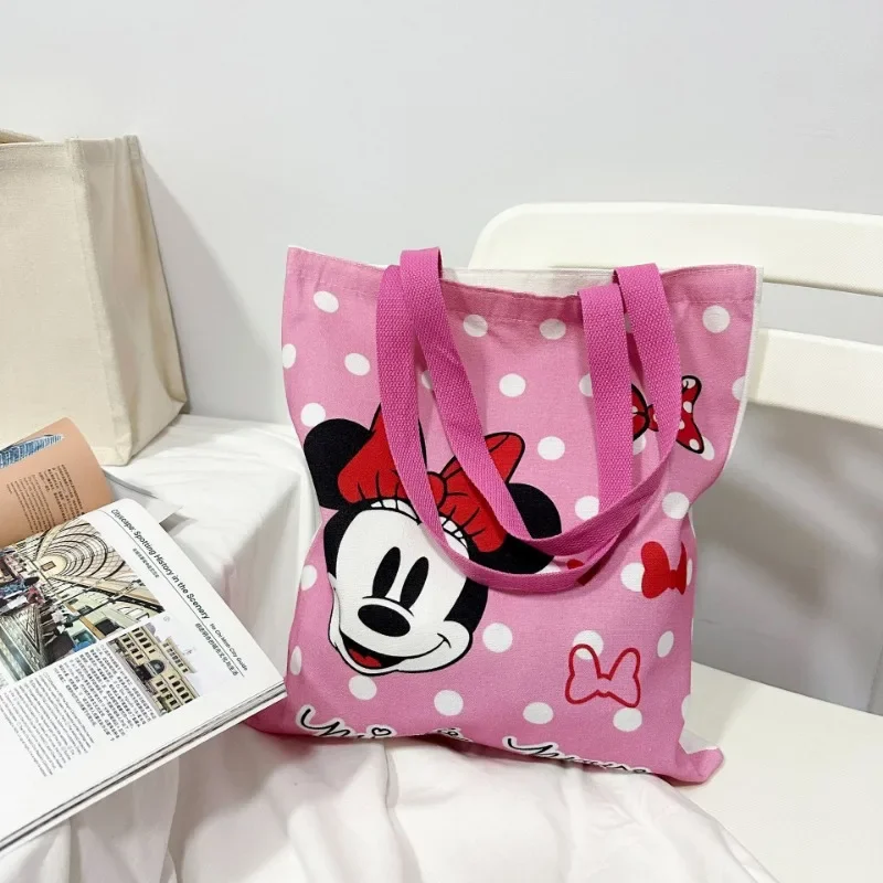 Anime Mickey Mouse Tote Bag Disney Cartoon wzór Minnie Mouse torebki o dużej pojemności modne torebka brezentowa dla kobiet