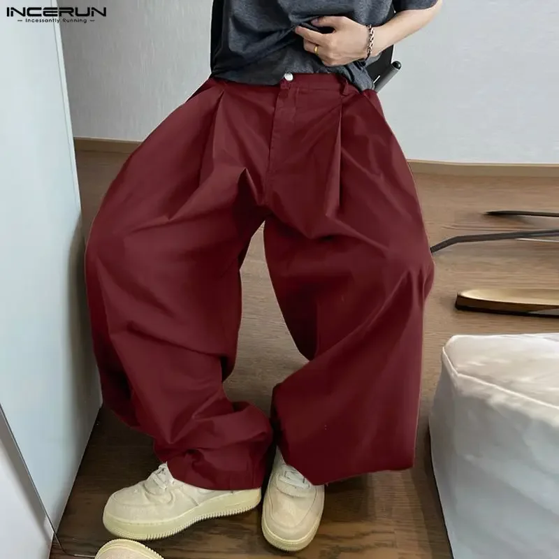 

Мужские брюки INCERUN: однотонные, на пуговицах, плиссированные, свободные, повседневные, в стиле стритвир, оверсайз, джоггеры, модные мужские брюки-фонарики 2026