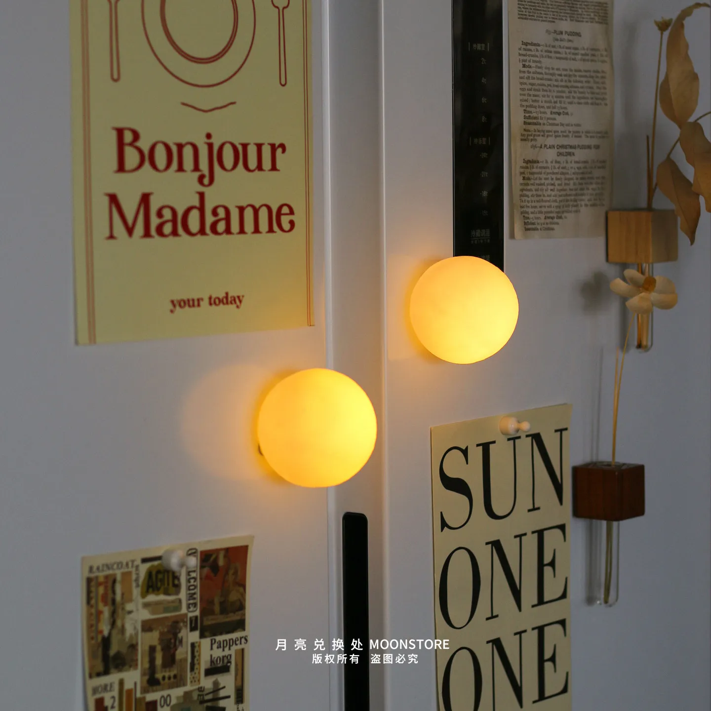 Moon Night Light Fridge Magnets Creative Ambient Lamp INS Style Magnetic Home Decoration Metal Cabinet Pegboard Ornament Gifts