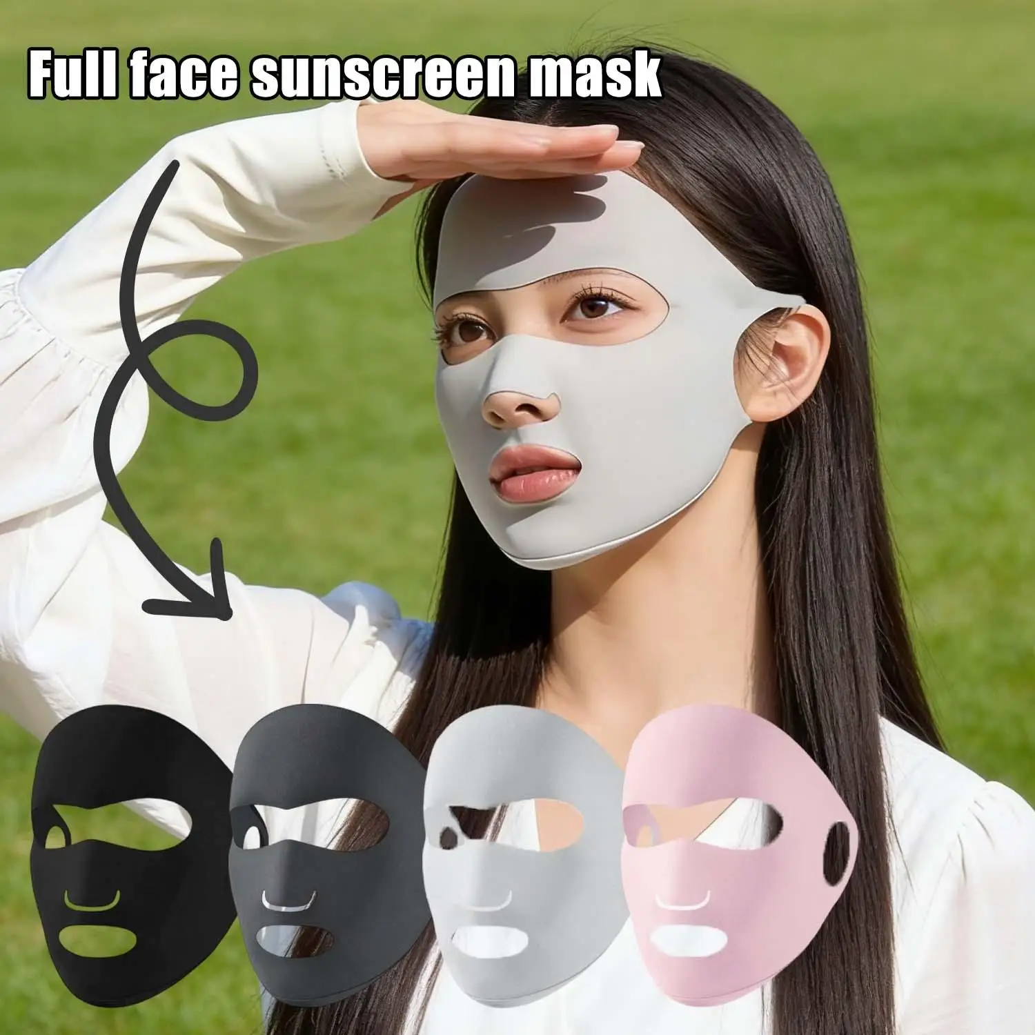 Summer Outdoors Breathable Full Face Mask Wrapping Sunscreen Mask Ear-mounted Soft Nylon Open Nose Sports Cycling Running Masks