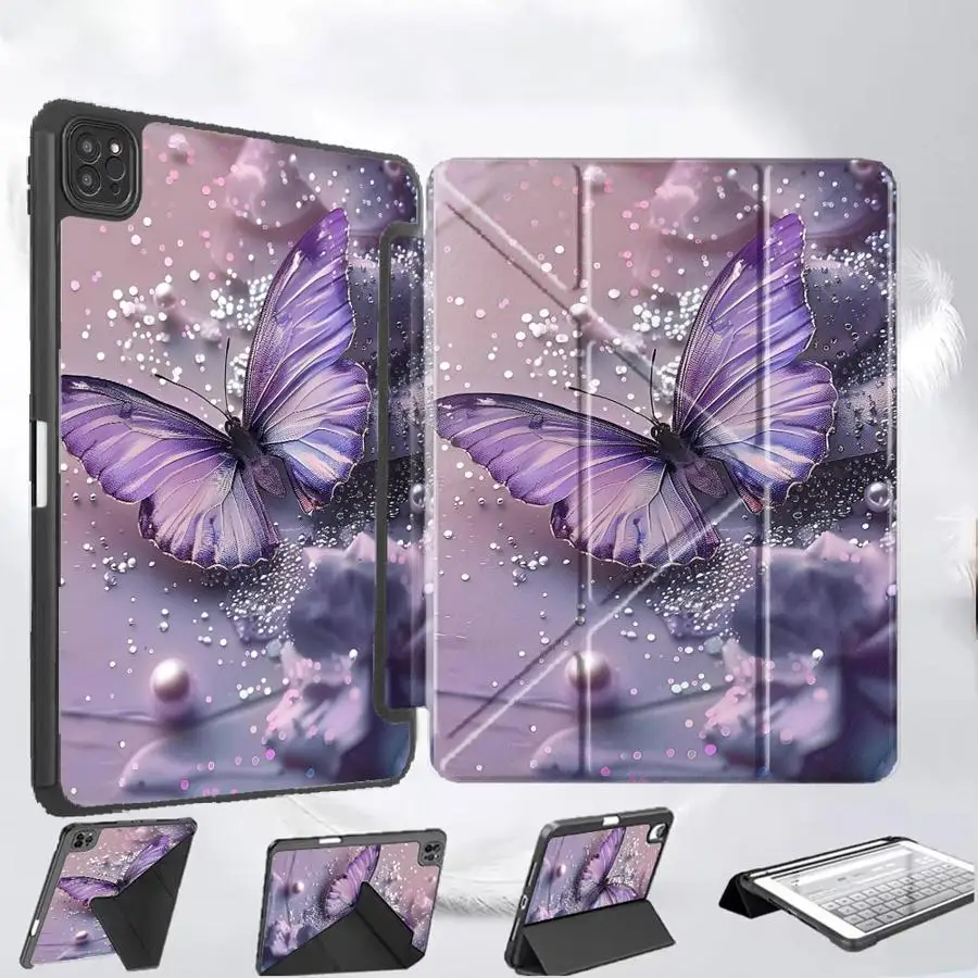 

Чехол для планшета iPad Pro 11-го, 10-го, 9-го, 8-го, 7-го поколений, 12.9 дюймов, Air 4, 5, M3, M2, M4, 11 дюймов Pro 2025, Mini 6, 7, с держателем, дизайн «Бабочка с жемчугом»